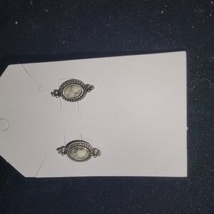 Elegant Silver Tone  and Marble  White Earrings